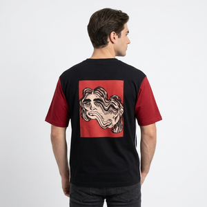 Men's Black Red Contrast Sleeve T-Shirt With 99 Print And Artistic Back Design Casual O-Neck Short Sleeve Jersey Cotton Tee - Product Image 6