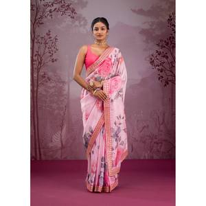 Sari de soirée de créateur avec un magnifique imprimé floral pour un look de soirée - Product Image 4