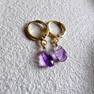 Amethyst Teardrop Stud Earrings 925 Sterling Silver 14K Gold Plated Dainty Dangle Jewelry <b>Gift</b> <b>For</b> <b>Her</b> - Product Image 5