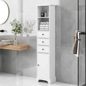 Mobile Bagno Alto Bianco Autoportante con 3 Cassetti e Ripiano Regolabile in MDF, Finitura Verniciata, Arredo Bagno - Product Image 2