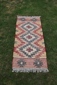 Alfombra de Escalera Hecha a Mano de Yute y Algodón, Diseño Tribal Geométrico, Alfombra de Pasillo Natural Estilo Boho, Tejido Plano Reversible y Lavable para el Hogar - Product Image 6