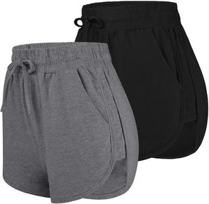 Nouveaux shorts tricotés unis pour femme, taille mi-haute, avec cordon de serrage et poches, coupe décontractée, séchage rapide, écologiques, infroissables et élastiques - Product Image 1