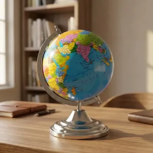 Globo Terráqueo de Acero con Lupa, Base de Arco Cromada Plateada, Mapa Multicolor del Océano Azul, Decoración para Hogar, Oficina, Escuela, Regalo - Product Image 2