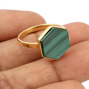 Anillo fino de Plata de Ley 925 de moda para damas Eternity Vermeil con regalo de joyería de piedras preciosas naturales de malaquita hexagonal de 12mm - Product Image 3