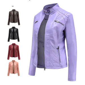 Diseño personalizado señoras chaqueta de cuero de moda púrpura diseñador de moda chaqueta de cuero de motorista real