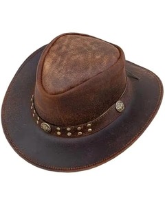 Chapeau de cowboy en cuir à large bord unisexe décontracté pour l'extérieur printemps automne adulte 56-58CM marron style broderie à la main - Product Image 1