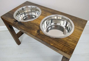 Mangeoire pour chat/chien en bois de manguier avec deux bols en acier inoxydable, ensemble de gamelles durables pour animaux de compagnie avec support pour eau et nourriture - Product Image 2