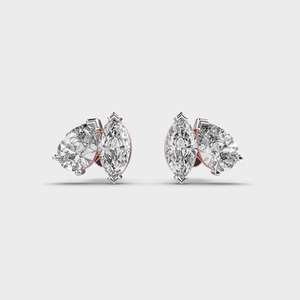 Pendientes de Diamantes Cultivados en Laboratorio con Certificación IGI, Corte Pera y Marquise, Oro Amarillo/Blanco/Rosa de 14K, Pendientes Toi et Moi - Product Image 1
