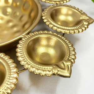 Gold Diya Thali Set with Central Bowl and 8 Traditional <b>Oil</b> <b>Lamps</b> Hindu Pooja Aarti Plate for Diwali Festival Home Temple and Re - Product Image 2