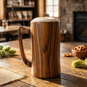 Elegante Jarra de Cerveza Alta de Madera Hecha a Mano, Taza Rústica para Cerveza Artesanal, Sidra, Café, Té, Bar en Casa, Restaurante, Vajilla - Product Image 1