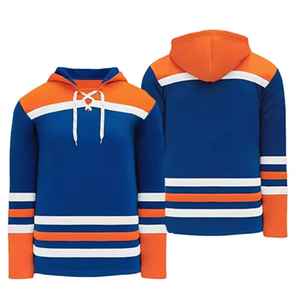 Sweat à capuche de hockey personnalisé et unique, 100 % coton, en sergé, style maillot de hockey sur glace avec capuche et lacets - Product Image 2