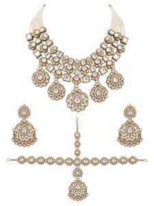 Rhodium Plated Zinc Alloy <b>Pearl</b> Jewelry <b>Set</b> with Crystal Rhinestone <b>Necklace</b> and Earring Chunky Choker for Wedding Party Bride - Product Image 3
