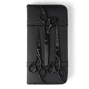 Ensemble de ciseaux à cheveux triple noir mat professionnels en acier inoxydable, outils de coiffure pour salon, fournisseur en gros - Product Image 1