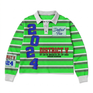 Premium 280 GSM Cotton Polyester <b>Blend</b> Green Striped Rugby Shirt Panel Design Custom Print Embroidery Rhinestone Logo Women - Product Image 5