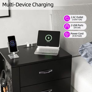 Black Right Side 3-Drawer <b>Bedside</b> Nightstand <b>Table</b> RGB <b>LED</b> Charging Station with USB Ports Bedroom Sets - Product Image 5