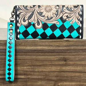 Bolso de Mano de Cuero Vacuno Genuino Hecho a Mano con Diseño a Cuadros 2026, Elegante Patrón Floral Grabado, Perfecto para Mujer - Product Image 6