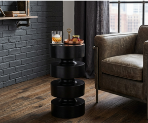 Mesa de Centro Redonda Negra Moderna, Mesa Auxiliar de Madera, Mueble Decorativo para Sala de Estar - Product Image 6
