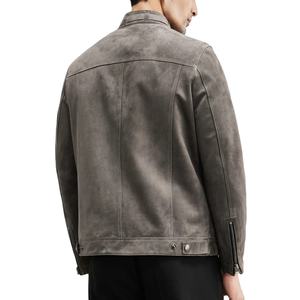 Veste en daim pour homme 2025 – Blouson moto gris respirant en cuir véritable de haute qualité, coupe ajustée, col montant, logo frontal - Product Image 3