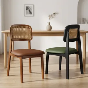 Chaise de restaurant moderne à dossier plein, revêtement en cuir, détails en velours, structure en bois massif pour hôtel, café, maison, cuisine - Product Image 3