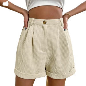 กางเกงขาสั้นเอวสูงแฟชั่นสไตล์เกาหลีสำหรับผู้หญิงใส่ทำงานแบบเรียบง่ายมีเชือกรูดแบบแฟชั่นสไตล์เกาหลีสำหรับฤดูร้อน - Product Image 4