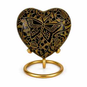 Beautiful Purple color with Butterfly Engraved Heart <b>Keepsake</b> with stand Brass Cremation <b>for</b> <b>Ashes</b> - Product Image 3