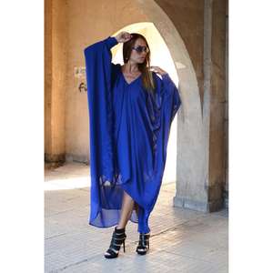 Vestido Kaftán de Punto Lavable y Ecológico para Mujer, Estilo Holgado, Maxi, con Mangas Murciélago, Vestido de Noche Modesto, 100% Algodón, Cintura Natural - Product Image 1