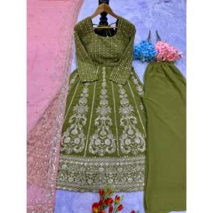 Ensembles de vêtements de fête pour femmes de créateur coupe Kurti avec bas et coupe latérale Dupatta pour femmes - Product Image 2
