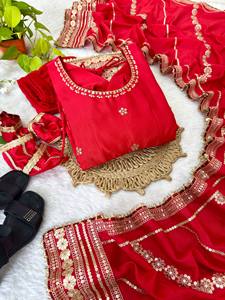 <b>Red</b> Embroidered Anarkali <b>Lehenga</b> Set Long Sleeve Dupatta Traditional Dress for Wedding Party Women - Product Image 3