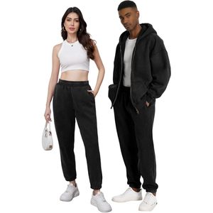 2025, pantalones de chándal de lana lavados con ácido negro para mujer, joggers holgados para entrenamiento y bolsillos de salón con técnicas arrugadas - Product Image 5