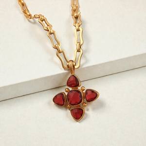 Pendentif croix en argent sterling 925 avec citrine naturelle — Bijou religieux avec pierre de naissance de novembre - Product Image 4