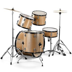 Set Batteria Jazz Completo per Adulti 5 Pezzi: Grancassa Champagne, Piatto Ride 16'', Hi-Hat 14'', Due Tom e Floor Tom, Rullante - Product Image 4
