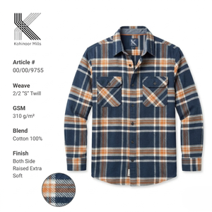 Camisa de Franela para Hombre, 100% Algodón, 310 g/m², Tejido Twill a Cuadros, Sobrecamisa, Proveedor de Fábrica OEM ODM Personalizado - Product Image 1