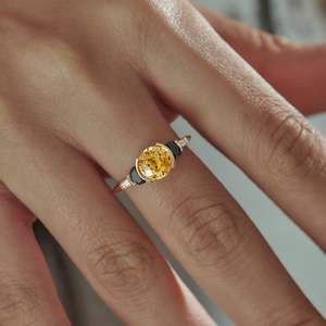 Women's 14k solid Gold Topaz Ring Bezel Setting round Diamond Accent Classic Gemstone Engagement Ring - Product Image 2