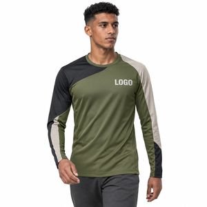 T-shirt d'entraînement pour homme à manches longues, color-block, séchage rapide, en polyester, col rond, coupe classique, décontracté, avec logo frontal - Product Image 6