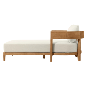 Chaise longue de qualité supérieure en teck massif, durable, confortable, avec coussin, design moderne et minimaliste, pour piscine, hôtel, villa, resort. - Product Image 2