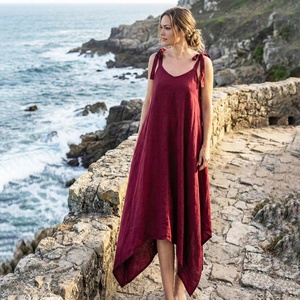 100% Cotton Breathable Midi Vintage High Waist Handmade Bow <b>Dress</b> Women <b>Bell</b> <b>Sleeve</b> Tiered A-Line Pockets Daily All Seasons - Product Image 1