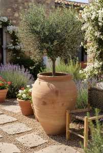 Grand vase en terre cuite rustique méditerranéen, poterie décorative, centre de table en céramique naturelle, fait main, pour la maison et le jardin - Product Image 2