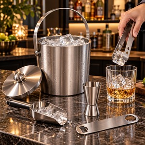 Seau à glace en acier poli argenté, support de bouteille de vin, refroidisseur de boissons en métal durable, idéal pour les mariages et les fêtes - Vente chaude - Product Image 1