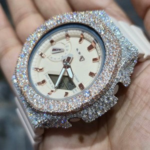 Diamond Aura Frosted Quartz <b>Watch</b> <b>Case</b> Mod Kit Stainless Steel Round 20mm Band Kids Hip Hop Fashion <b>Watch</b> Upgrade - Product Image 4