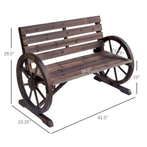 Panca da Esterno Wagon Wheel per 2 Persone, Design Rustico Antico, Finitura Carbonizzata con Schienale - Product Image 3