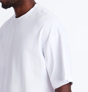 Nouvel arrivage : T-shirt streetwear ample et décontracté pour homme, coupe boxy, col côtelé épais, épaules tombantes, 100 % coton biologique, blanc - Product Image 4