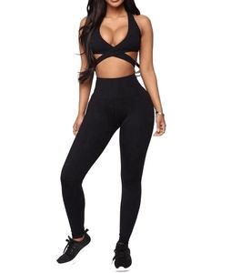 Ensembles de yoga pour femmes en gros : Design premium, respirants, anti-transpiration, tenue de fitness 2 pièces avec logo en strass à la taille - Product Image 2