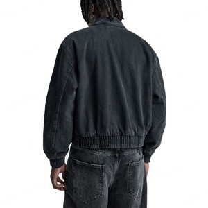 Mens Washed Black <b>Denim</b> Bomber <b>Jacket</b> <b>Cropped</b> Utility Cargo <b>Jacket</b> Zip Up Streetwear Outerwear OEM ODM - Product Image 4