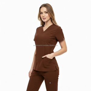 Two Piece Nursing Medical Scrub Set Blank Plain No Logo Cargo <b>Pocket</b> Jogger Pants Breathable Stretch Fabric Wholesale <b>Staff</b> - Product Image 2