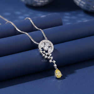 Collar con Colgante de Diamante Amarillo Cultivado en Laboratorio, Diseño de Gota Celestial, Oro Blanco, Joyería Fina de Lujo, Elegante Regalo para Mujer - Product Image 5