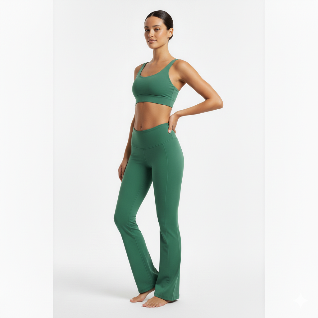 Custom Private Label Plus Size Solid Yoga Set Nylon Spandex Seamless Gym Workout Sports Bra Flared High Waist Leggings Front