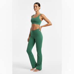 Custom Private Label Plus Size Yoga Set Nylon Spandex Seamless Gym Workout Set Sports Bra Flared High Waist Leggings Women OEM - Product Image 2