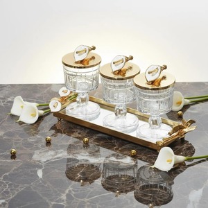 Luxury Glass Container Set With Gold Lid And Tray Ideal For Serving Dry Fruits To Guests In A Stylish Way And Useful For Gifting - Product Image 6