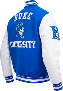 Chaqueta Universitaria Azul Rey y Blanca de los Duke Blue Devils con Logotipo Bordado, Cuello Redondo, para Adultos, Todas las Temporadas, con Ribete en Contraste - Product Image 6