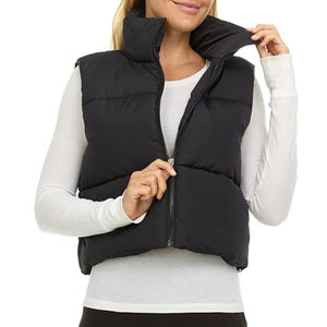 Gilet matelassé noir pour femme STITCH MASTER, col montant, fermeture éclair, coupe-vent, respirant, vêtement d'extérieur décontracté, couleur unie - Product Image 1